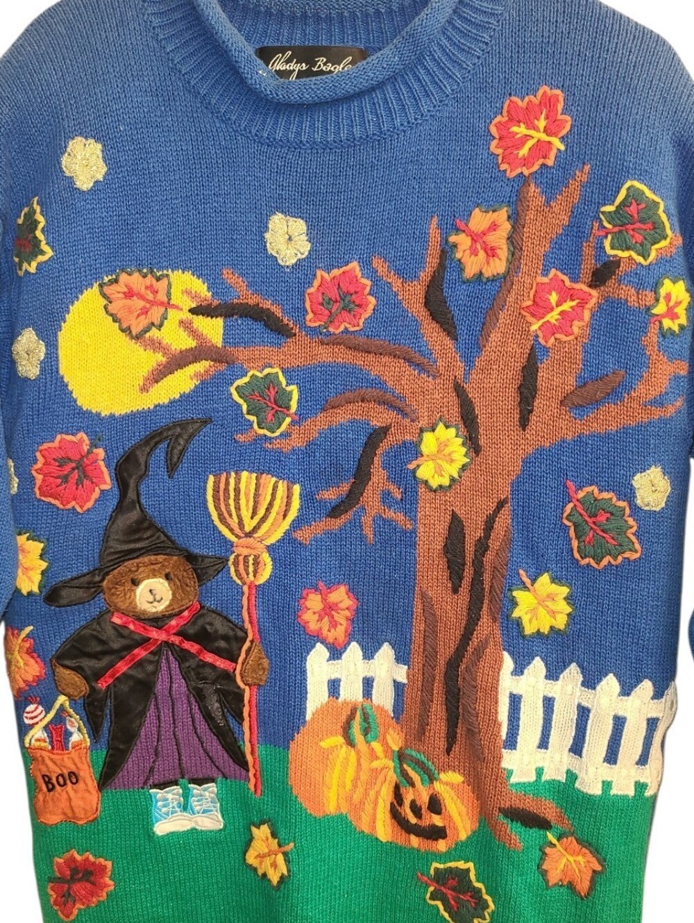 Vtg 90s Gladys Bagley Witch Bear Oversized Halloween Sweater Sz Small Gweecore